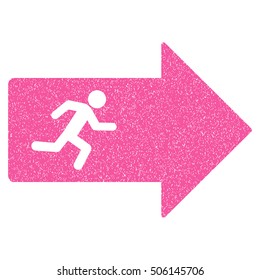 Exit Arrow grainy textured icon for overlay watermark stamps. Flat symbol with unclean texture. Dotted vector pink ink rubber seal stamp with grunge design on a white background.