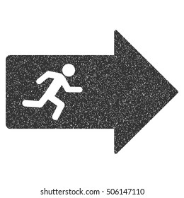 Exit Arrow grainy textured icon for overlay watermark stamps. Flat symbol with dirty texture. Dotted vector gray ink rubber seal stamp with grunge design on a white background.