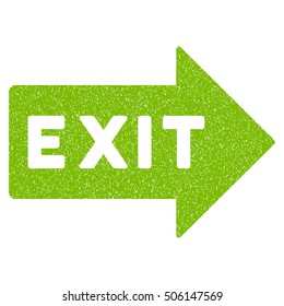 Exit Arrow grainy textured icon for overlay watermark stamps. Flat symbol with dirty texture. Dotted vector eco green ink rubber seal stamp with grunge design on a white background.