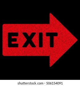 Exit Arrow grainy textured icon for overlay watermark stamps. Flat symbol with dirty texture. Dotted vector red ink rubber seal stamp with grunge design on a black background.