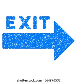 Exit Arrow grainy textured icon for overlay watermark stamps. Flat symbol with unclean texture. Dotted vector blue ink rubber seal stamp with grunge design on a white background.