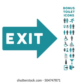 Exit Arrow icon and bonus gentleman and lady lavatory symbols. Vector illustration style is flat iconic bicolor symbols, soft blue colors, white background.