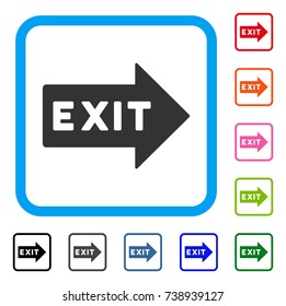 Exit Arrow icon. Flat gray iconic symbol in a light blue rounded square. Black, gray, green, blue, red, orange color versions of Exit Arrow vector. Designed for web and software user interface.