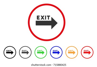 Exit Arrow icon. Vector illustration style is a flat iconic exit arrow grey rounded symbol inside red circle with black, gray, green, blue, red, orange color additional versions.