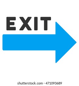 Exit Arrow icon. Vector style is bicolor flat iconic symbol with rounded angles, blue and gray colors, white background.