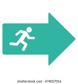 Exit Arrow icon. Vector style is flat iconic symbol with rounded angles, cyan color, white background.