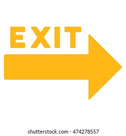 Exit Arrow icon. Vector style is flat iconic symbol with rounded angles, yellow color, white background.