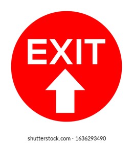 Exit up arrow. Red color background. Floor compliance sign with text. Perfect for backgrounds, backdrop, banner, sticker, label, poster, sign, symbol etc.