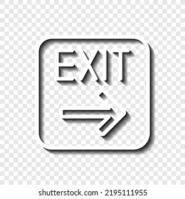 Exit, arrow simple icon vector. Flat design. White with shadow on transparent grid