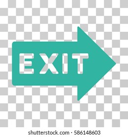 Exit Arrow vector icon. Illustration style is flat iconic cyan symbol on a transparent background.