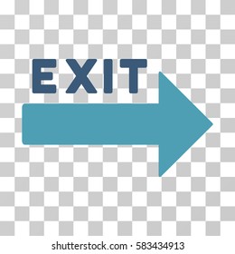 Exit Arrow vector pictogram. Illustration style is flat iconic bicolor cyan and blue symbol on a transparent background.