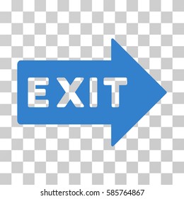 Exit Arrow vector pictograph. Illustration style is flat iconic cobalt symbol on a transparent background.