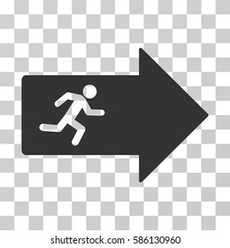 Exit Arrow vector pictograph. Illustration style is flat iconic gray symbol on a transparent background.