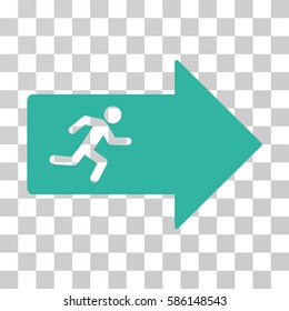 Exit Arrow vector pictograph. Illustration style is flat iconic cyan symbol on a transparent background.