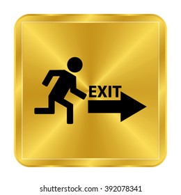 exit - black vector icon;  gold button
