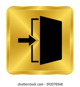 exit - black vector icon;  gold button