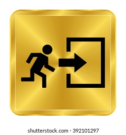 exit - black vector icon;  gold button
