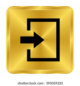 exit - black vector icon;  gold button