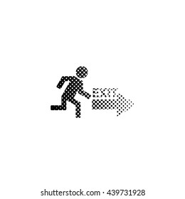 exit - black vector icon;  halftone illustration