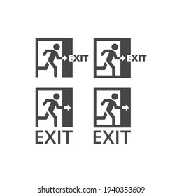 Exit black vector icon. Man running trough door glyph sign.