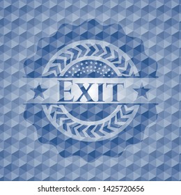 Exit blue emblem or badge with abstract geometric pattern background. Vector Illustration. Detailed.