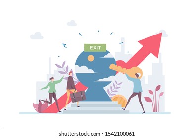 Exit Business Strategy Vector Illustration Concept Showing a businessman take another step after profit achieved, 