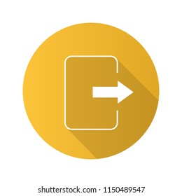Exit button flat design long shadow glyph icon. Log out. Send file. Vector silhouette illustration