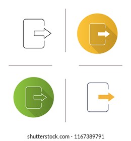 Exit button icon. Log out. Send file. Flat design, linear and color styles. Isolated vector illustrations