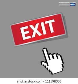 Exit Button,sign with hand cursor,Vector