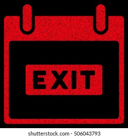 Exit Caption Calendar Day grainy textured icon for overlay watermark stamps. Flat symbol with unclean texture. Dotted vector red ink rubber seal stamp with grunge design on a black background.