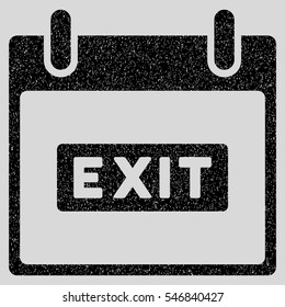 Exit Caption Calendar Day grainy textured icon for overlay watermark stamps. Flat symbol with dirty texture. Dotted vector black ink rubber seal stamp with grunge design on a light gray background.