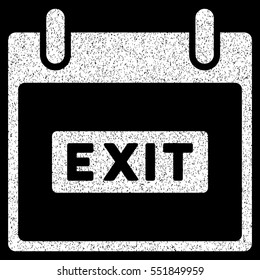 Exit Caption Calendar Day grainy textured icon for overlay watermark stamps. Flat symbol with unclean texture. Dotted vector white ink rubber seal stamp with grunge design on a black background.