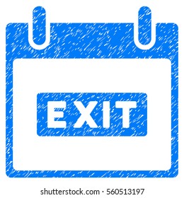 Exit Caption Calendar Day grainy textured icon for overlay watermark stamps. Flat symbol with unclean texture. Dotted vector blue ink rubber seal stamp with grunge design on a white background.