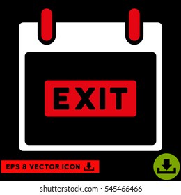 Exit Caption Calendar Day icon. Vector EPS illustration style is flat iconic bicolor symbol, red and white colors.