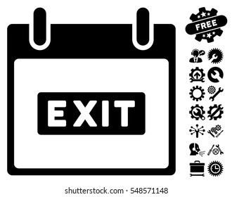 Exit Caption Calendar Day pictograph with bonus configuration clip art. Vector illustration style is flat iconic symbols, black, white background.