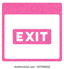 Exit Caption Calendar Page grainy textured icon for overlay watermark stamps. Flat symbol with scratched texture. Dotted vector pink ink rubber seal stamp with grunge design on a white background.