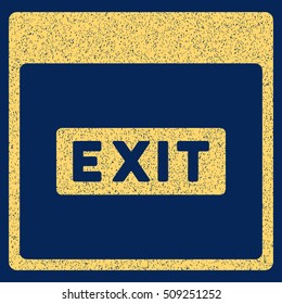Exit Caption Calendar Page grainy textured icon for overlay watermark stamps. Flat symbol with dust texture. Dotted vector yellow ink rubber seal stamp with grunge design on a blue background.