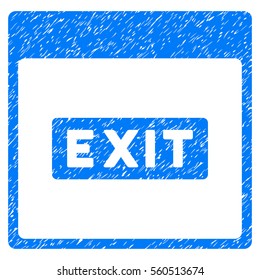 Exit Caption Calendar Page grainy textured icon for overlay watermark stamps. Flat symbol with scratched texture. Dotted vector blue ink rubber seal stamp with grunge design on a white background.