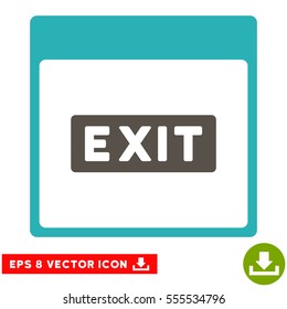 Exit Caption Calendar Page icon. Vector EPS illustration style is flat iconic bicolor symbol, grey and cyan colors.