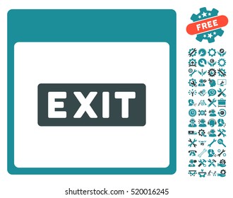 Exit Caption Calendar Page pictograph with bonus setup tools images. Vector illustration style is flat iconic symbols, soft blue, white background.