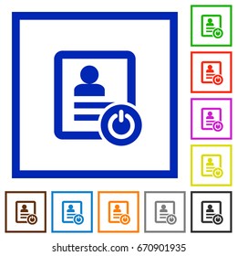 Exit from contact list flat color icons in square frames on white background