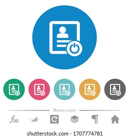 Salga de la lista de contactos iconos blancos planos en fondos de color redondo. 6 iconos de bonificación incluidos.