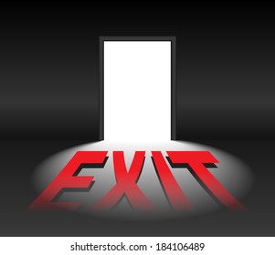 Exit from dark room with red text "EXIT", Vector graphic