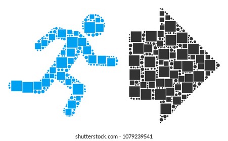 Exit Direction collage icon of rectangles and round items in variable sizes. Vector objects are grouped into exit direction composition design concept.