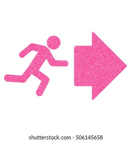 Exit Direction grainy textured icon for overlay watermark stamps. Flat symbol with unclean texture. Dotted vector pink ink rubber seal stamp with grunge design on a white background.