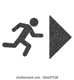 Exit Direction grainy textured icon for overlay watermark stamps. Flat symbol with unclean texture. Dotted vector gray ink rubber seal stamp with grunge design on a white background.