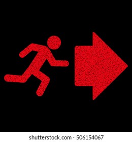 Exit Direction grainy textured icon for overlay watermark stamps. Flat symbol with dirty texture. Dotted vector red ink rubber seal stamp with grunge design on a black background.