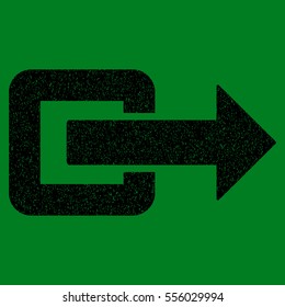 Exit Direction grainy textured icon for overlay watermark stamps. Flat symbol with unclean texture. Dotted vector orange and yellow ink rubber seal stamp with grunge design on a green background.