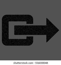 Exit Direction grainy textured icon for overlay watermark stamps. Flat symbol with dirty texture. Dotted vector black ink rubber seal stamp with grunge design on a gray background.