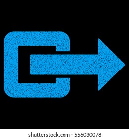 Exit Direction grainy textured icon for overlay watermark stamps. Flat symbol with unclean texture. Dotted vector blue ink rubber seal stamp with grunge design on a black background.